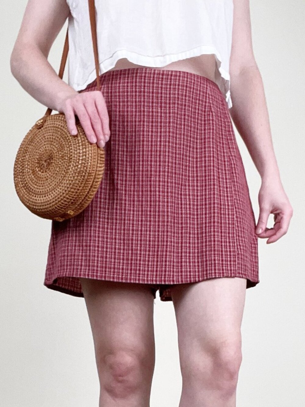 Vintage 90s Plaid Gingham Skort High Rise Waisted Shorts Mini Skirt Casual 1990s